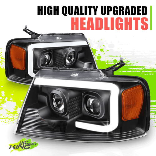 LED DRL Projector Headlight Lamps for Ford F150 Mark LT 04-08 Black Amber L+R - Picture 1 of 8