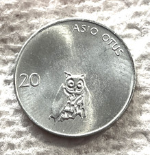 1993 Slovenia 20 stotinov Coin Barn Owl Bird Animal Wildlife