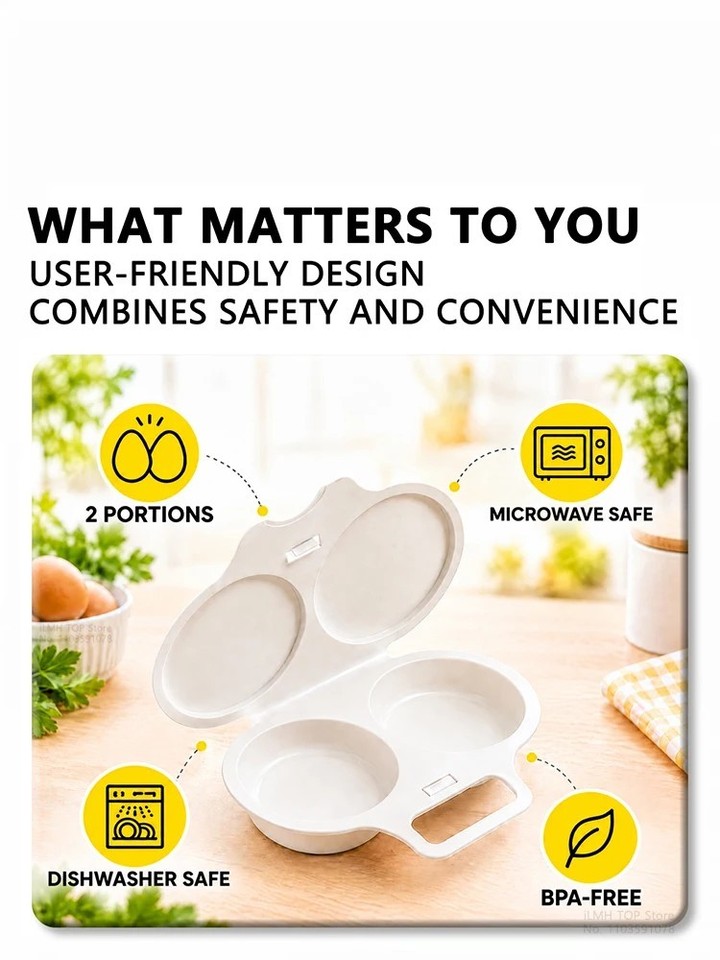 Product photo 7 of 7 — Microwave Egg Poacher Cooker 2 Eggs Steamer Breakfast Kitchen Omelette Maker