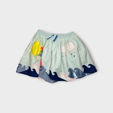Mini Boden Sequin Wave Rainbow Sun Cloud Applique Seascape Blue Skirt NWOT