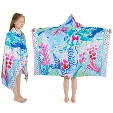 Girls' Hooded Bath Towel, Oversized 50" L x 30" W for Ages 3 to 12 Kids, Quic...