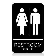 ADA Braille Unisex Restroom Sign 6x9 Inch Black Plastic Wall Door Mount