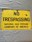 Nice Vintage 1950's No Trespassing Natural Gas Pipeline 20" Porcelain Metal Sign