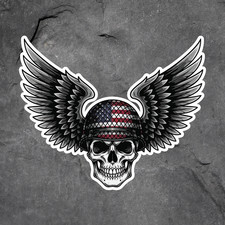 Winged Skull sticker vinyl decal patriotic helmet biker freedom art