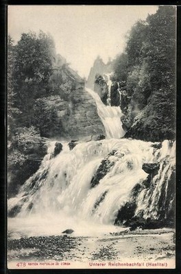 Ansichtskarte Meiringen, Unterer Reichenbachfall im Haslital, Wasserfall 