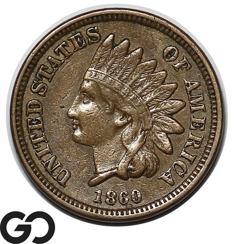 1860 Indian Head Cent Penny, Rounded Bust, Choice XF++/AU