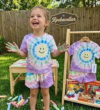 Brand New Hanna Andersson Size 3 3T Tie-Dye Smiley Tee French Terry Shorts