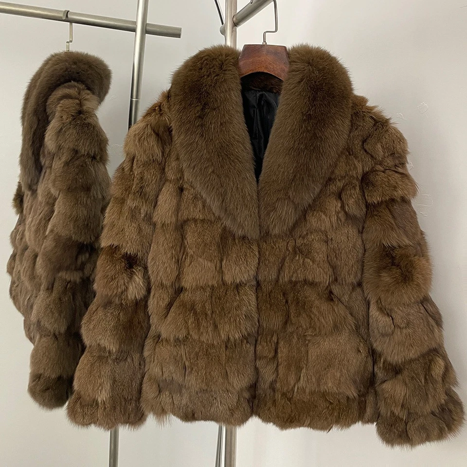 Women Fox Fur Coat Short Round Neck Thickened Fashion Warm Real Fur Collar Coat - Image 3 of 4