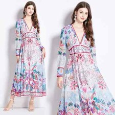 Vestito Abito Lungo Elegante Bohoo Morbido Fiori Raso Colorato GIPSY 11478
