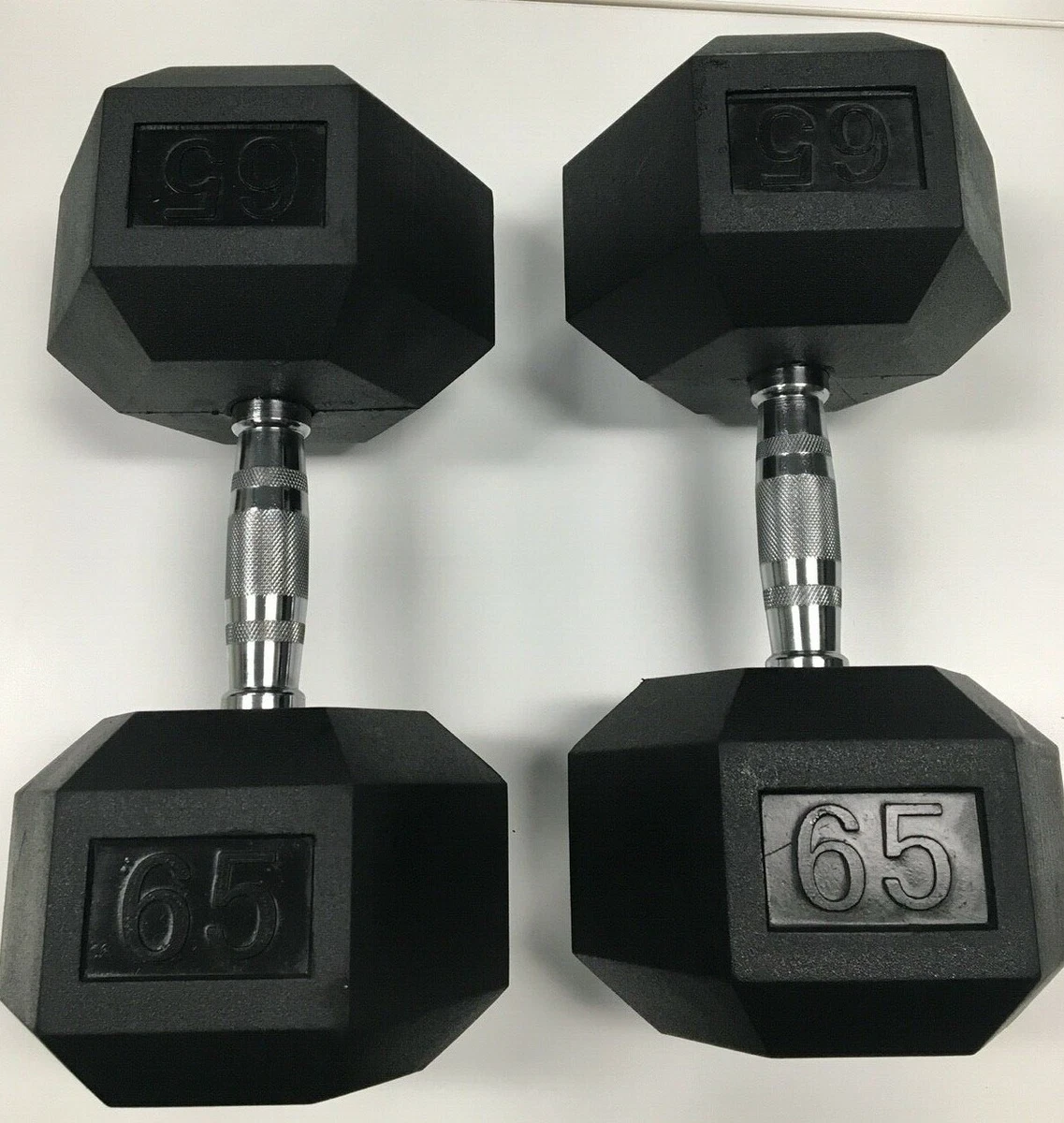 BRAND NEW 65LB PAIR OF RUBBER COATED HEX DUMBBELLS WEIGHTS FOR