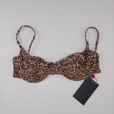South Beach Women's Underwire Bikini Top Size 4 Brown Black Leopard Print Swim