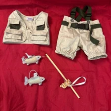 BABW Build a Bear Fisherman Fishing Vest & Pants Suspenders Outfit Fish & Pole