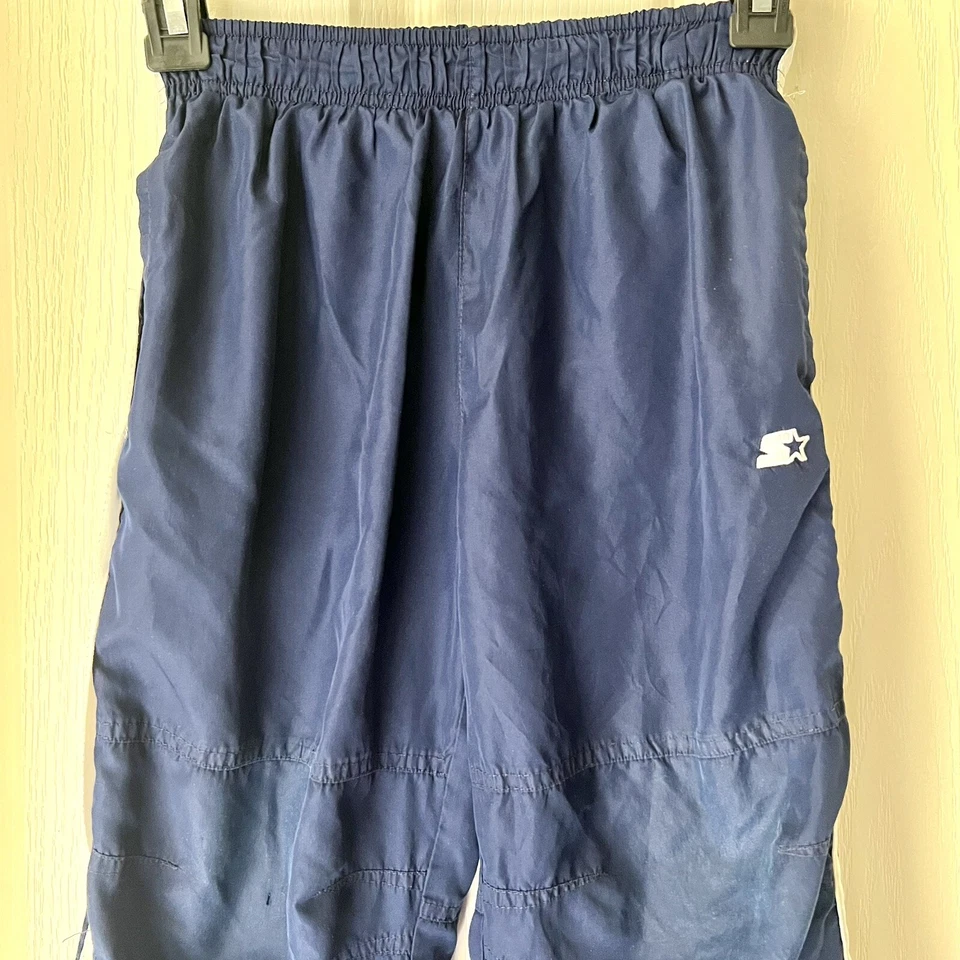 Boys Starter Sz Small 6-7 Navy Blue Track Pants White Stripes Pull On Waist - Image 2 of 4