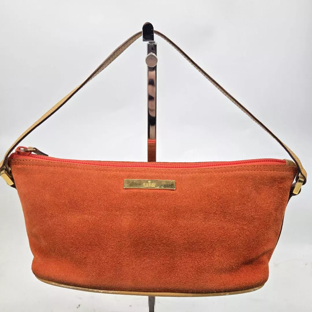 GUCCI Logo Accessoire Pochette Poignée Supérieure Sac à Main Daim Cuir Orange Occasion Ex+