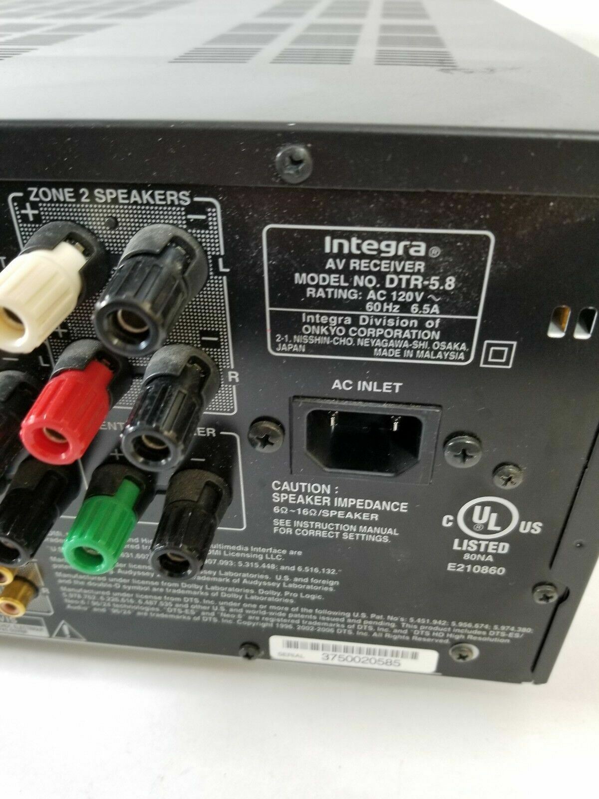 Integra Dtr-5.8 AV Receiver 7 Channels 110 W per Channel for sale online |  eBay