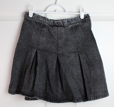 NEXT UK Charcoal Black Grey Denim Box Pleat Mini Skirt Side Zipper