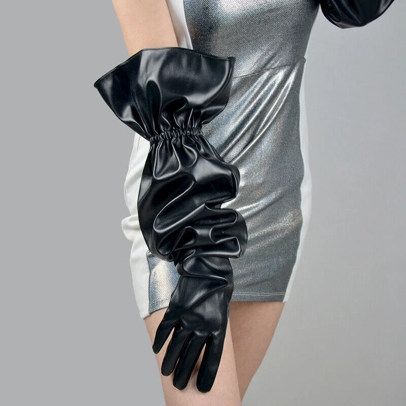 Femme Simili Cuir Gants Poignet Long Soir e Punk Ruche D cor R tro Slim
