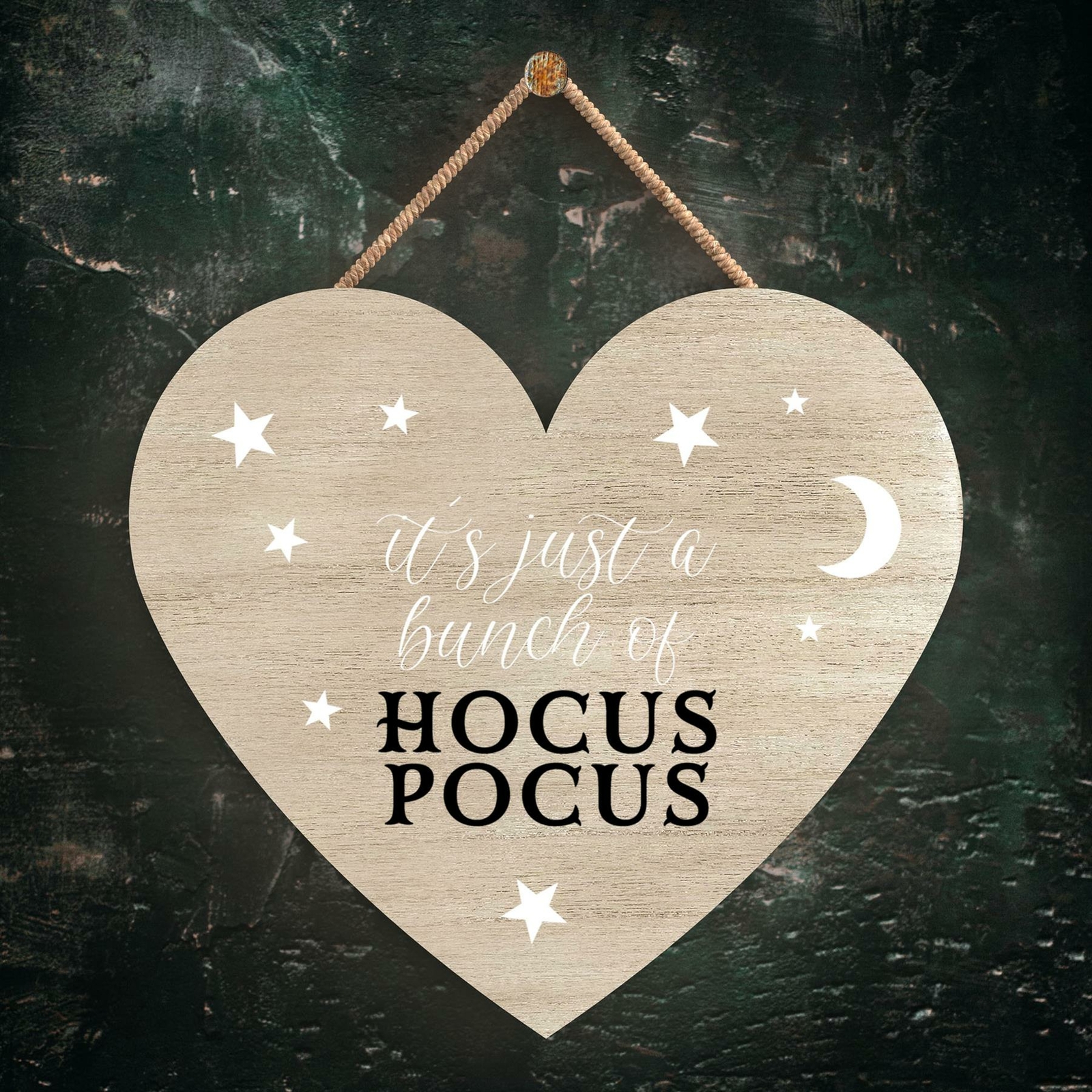 HOCUS POCUS HEART SHAPED WITCHCRAFT THEMED HALLOWEEN WOODEN HANGING PLAQUE