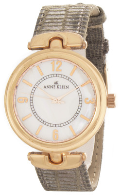Anne Klein Women's Pearl Dial Snake Embossed Grey Leather Strap Watch 10/9836