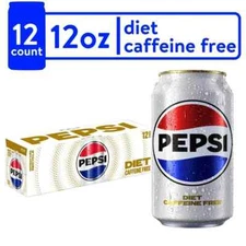 Diet Pepsi Caffeine-Free Soda 12 x 12 floz Cans Crisp Refreshing Sugar-Free Cola