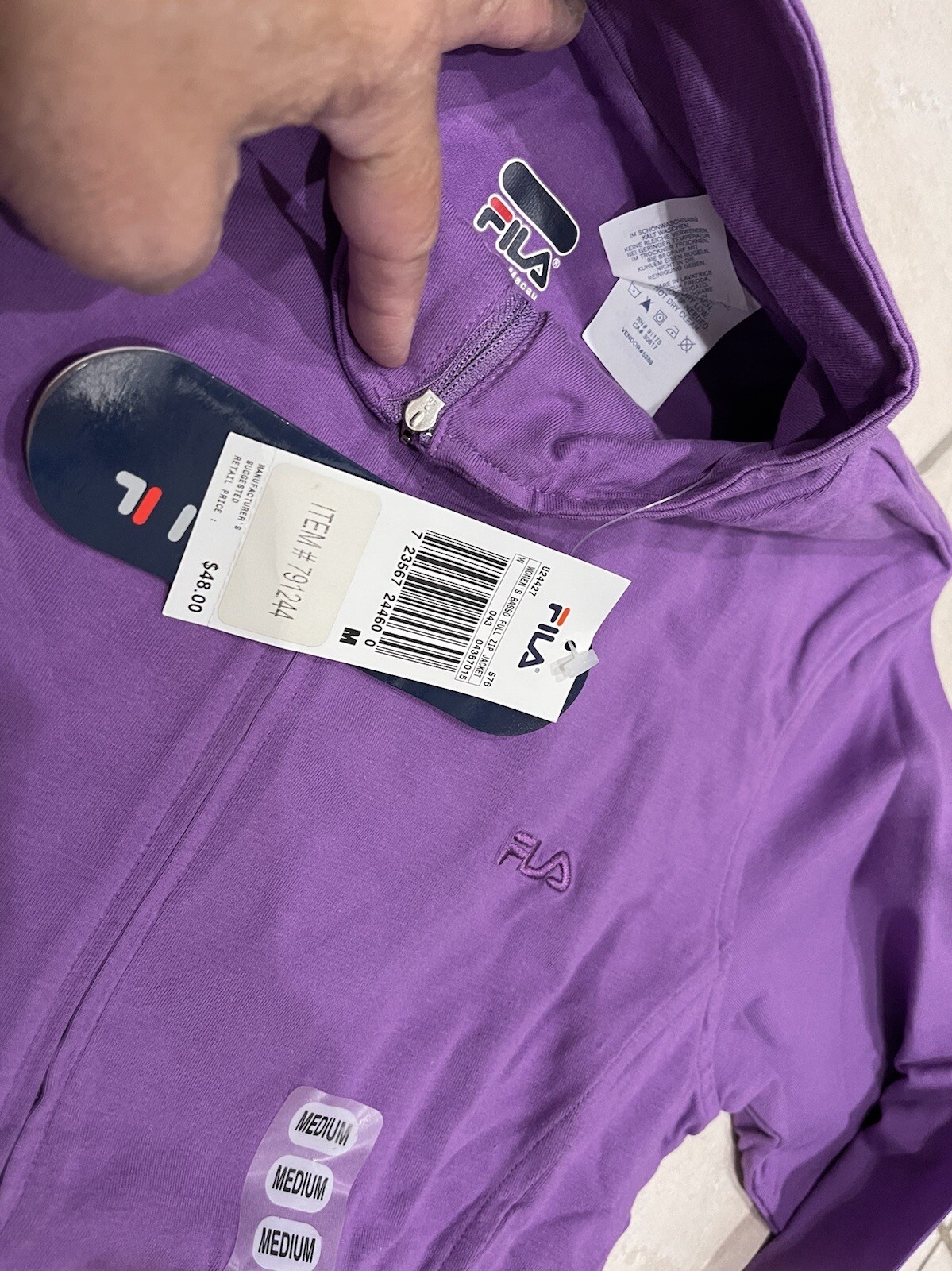 FILA BELLA GIACCA FELPA INVERNALE VIOLA ATTIVA SPORT COMODA ACCOGLIENTE M NUOVA CON ETICHETTE $48