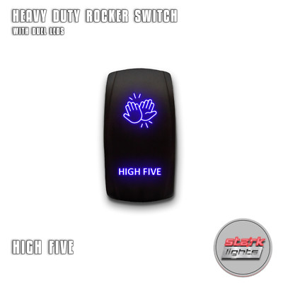 BLUE Laser Etched LED Rocker Switch 5 PIN Dual Light 20A 12V ON OFF - HIGH FIVE