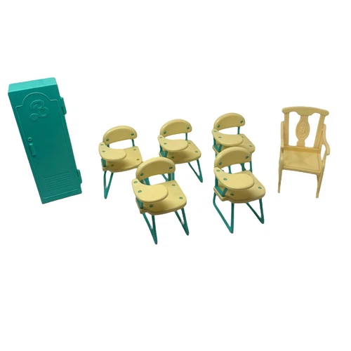 Vintage 1990 Mattel Barbie Kelly Classroom School Desk Set of 5 + Locker + Chair