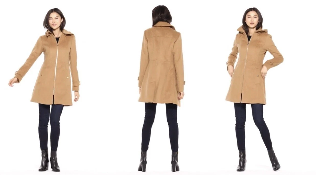 Michael Kors Giacca Rossa Zip Anteriore Pea Coat Donna Donna Cappuccio Rimovibile 10 M