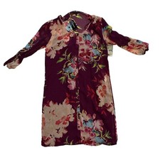 Express Women's Purple Magenta Floral Button Up Slip Dress 3/4 Sleeve Med NWT