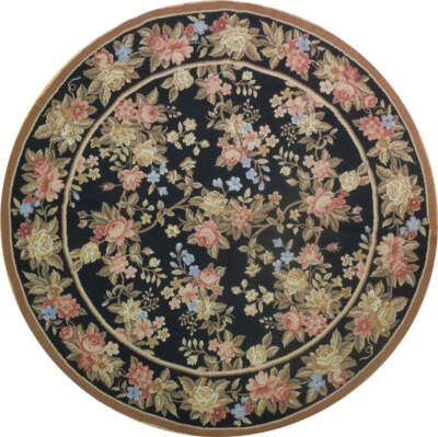 6x6' Black Needlepoint Flat Weave Round Rug 20654