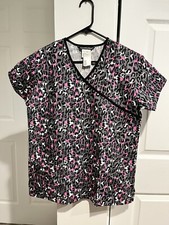 NEW- Samantha Mara Pink Animal Print Uniform Scrub Top Womens size XS