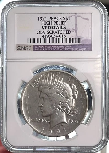 1921 Peace Dollar High Relief NGC VF Details Key Date $1 Silver Dollar