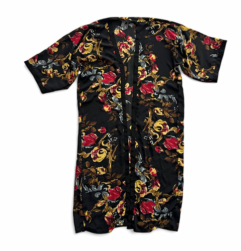 Vince Camuto Women’s One Size Black Floral Satin Kimono Robe