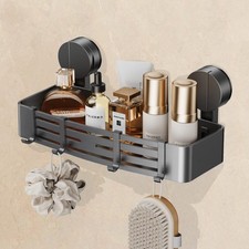 Suction Cup Shower Caddy Without Drilling 4 Hooks, 32 cm Length, 10 kg Load...