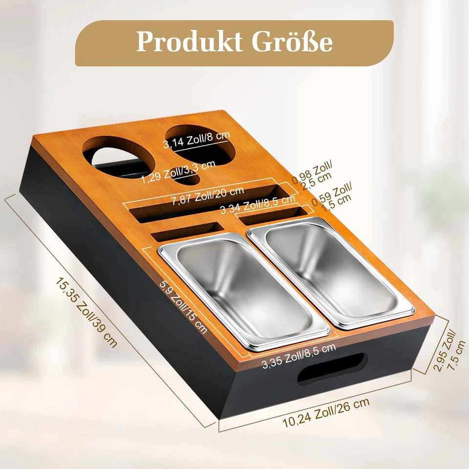 Holz Couchbar, Sofatablett Couch Butler mit 2 Edelstahl-Snackschalen und Getr... - Image 3 of 4