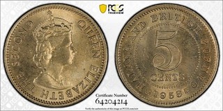 1958 Malaya & British Borneo 5c PCGS MS65