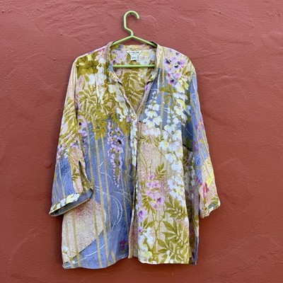 Citron Santa Monica Pastel Floral Rayon Bamboo Blouse Tunic Women s Plus Sz 3X