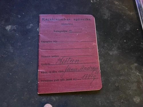 Latvian military service booklet (Karaklausības apliecība) WW1 WW2