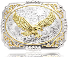 Vintage Belt Buckles for Men, Golden Soaring Eagle Bull Large Western Belt Buckl