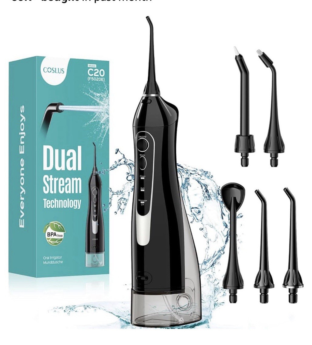 COSLUS C20 Water Flosser 300ML Cordless Rechargeable Waterproof Black 3-Set