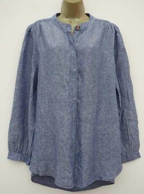 M&S BLAUES LEINEN LANGARM BLUSE OBERTEIL GRÖSSE 20