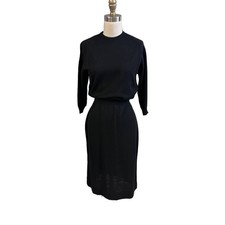 VTG 50s Francesca Italian Wool Black Dress LBD Zephyr Weave Metal Zip Made Italy