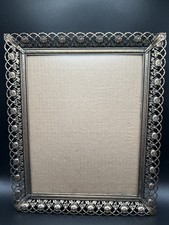 Vintage goldtone metal rose filigree picture frame 7  x9  MCM Ornate