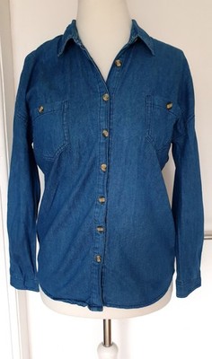 Bluse Jeansbluse Denim&Co Est. 1969 blau dunkelblau Langarm Größe 34 auch 36