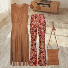 Retro 1970s Women  s Hippie Costume 7-Piece Set for Parties  Themed Events