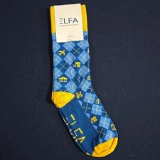 ELFA Blue Mens Crew Socks Sock Club Yellow Financial Equipment Made In USA