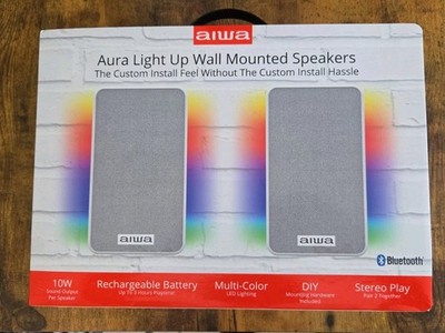 (aiwa) 2-PACK AURA LED LIGHT UP WALL MOUNTED MULTI-COLOR BLUETOOTH SPEAKERS -NEW