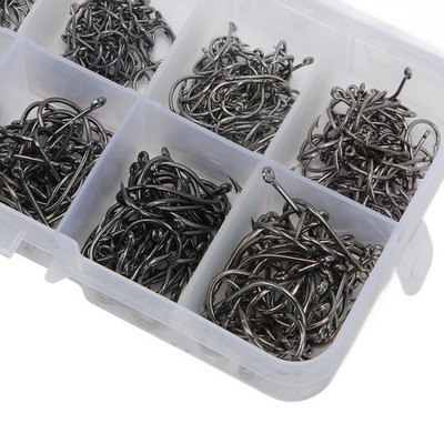 (Schwarz) 500pcs Angeln Haken Set Carbon Steel Single Circle Fishhook Fly SA