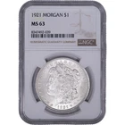 1921 $1 Morgan Silver Dollar ~ NGC MS 63