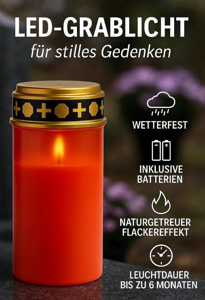 2 x LED Grablicht flackernd, wetterfest, 200 Tage Brenndauer, Grabkerze - Bild 3 von 4